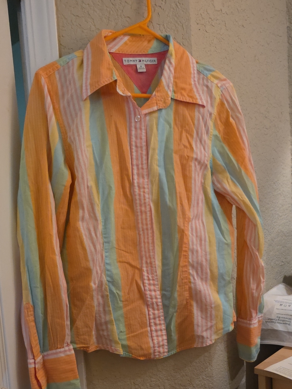 Tommy Hilfiger Men's Orange Multi-Stripe Cotton Button-Down Shirt